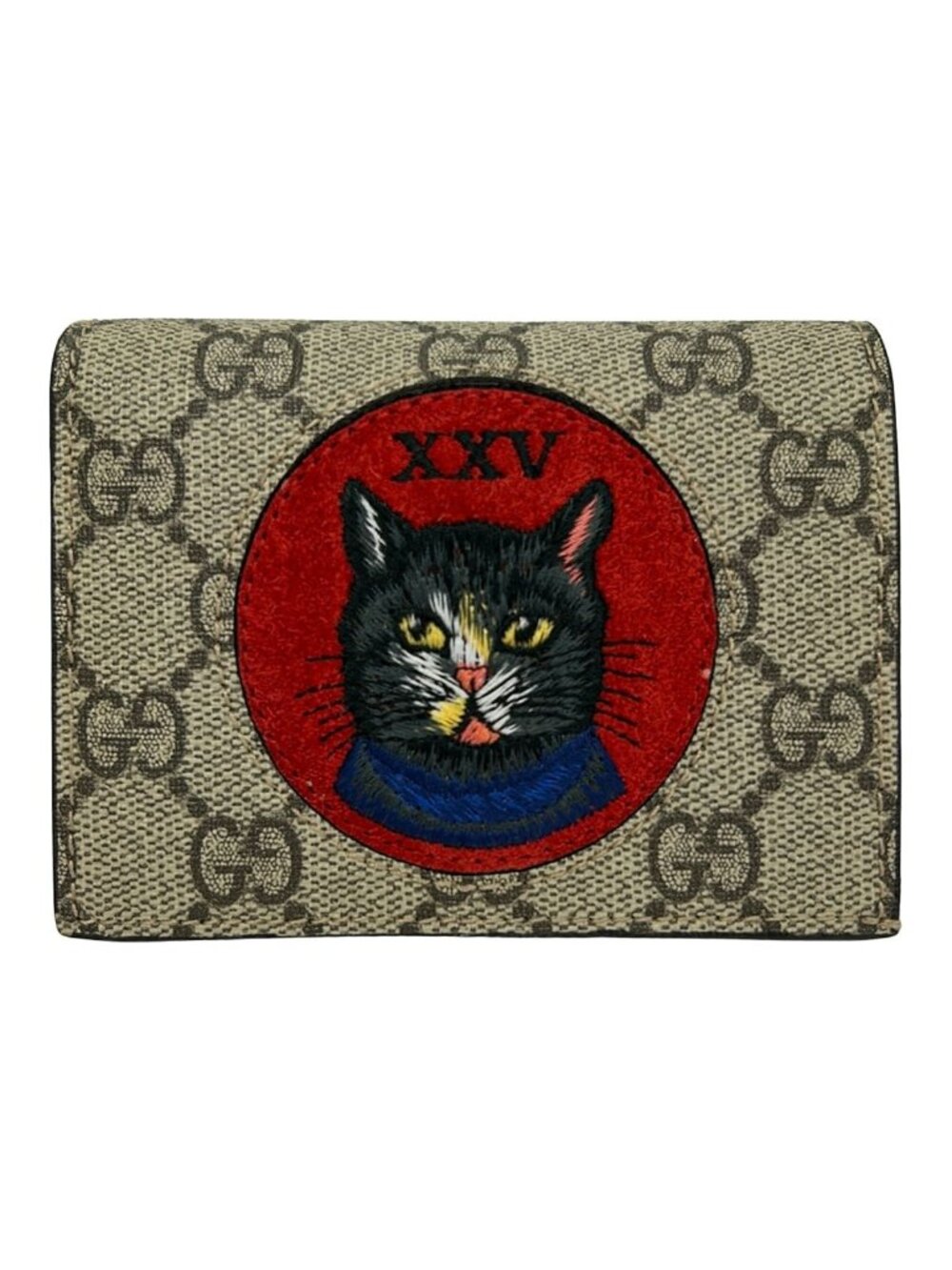 Gucci Bifold Wallet Mystic Cat Beige Red Multi Embroidery